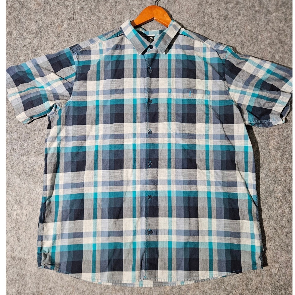 Mountain Hardwear Button Down Shirt Mens XXL Blue Plaid Short Sleeve OM7468